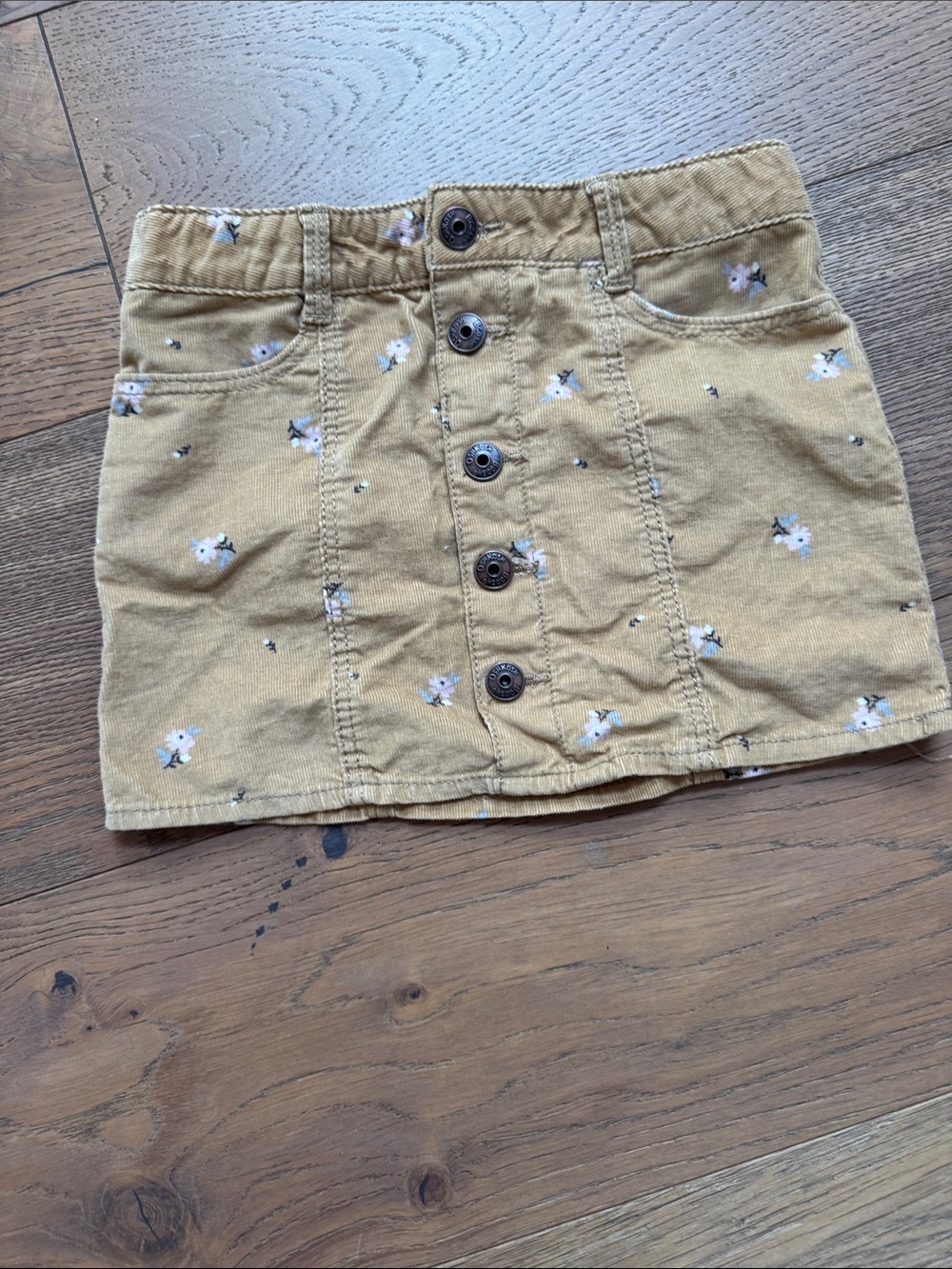 OshKosh B'gosh Mustard Corduroy Button-Front Skirt with White Floral Print